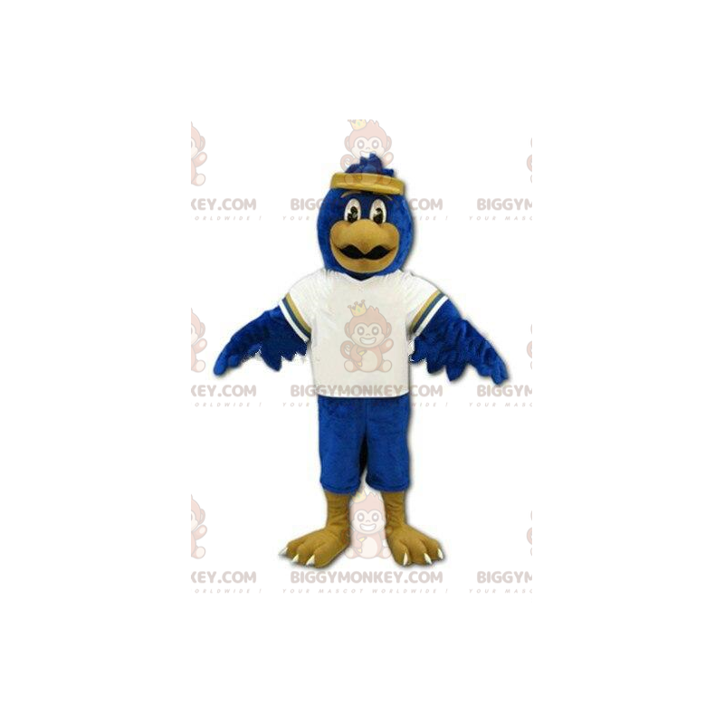 Sporty eagle BIGGYMONKEY™ mascot costume, blue bird costume