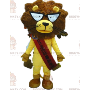 BIGGYMONKEY™ lejonmaskotdräkt med glasögon, gul lejondräkt - Lion maskot - BIGGYMONKEY_08999 - BiggyMonkey.com