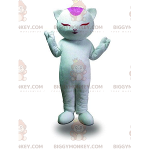 Weiße Katze BIGGYMONKEY™ Maskottchenkostüm, Meditationskostüm