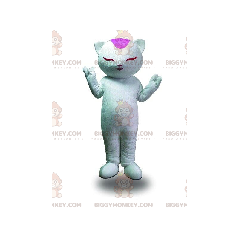 Valkoinen kissan BIGGYMONKEY™ maskottiasu, meditaatioasu Valkoinen kissan BIGGYMONKEY™ maskottiasu, meditaatioasu