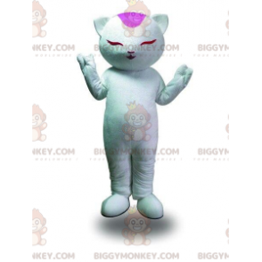 Weiße Katze BIGGYMONKEY™ Maskottchenkostüm, Meditationskostüm