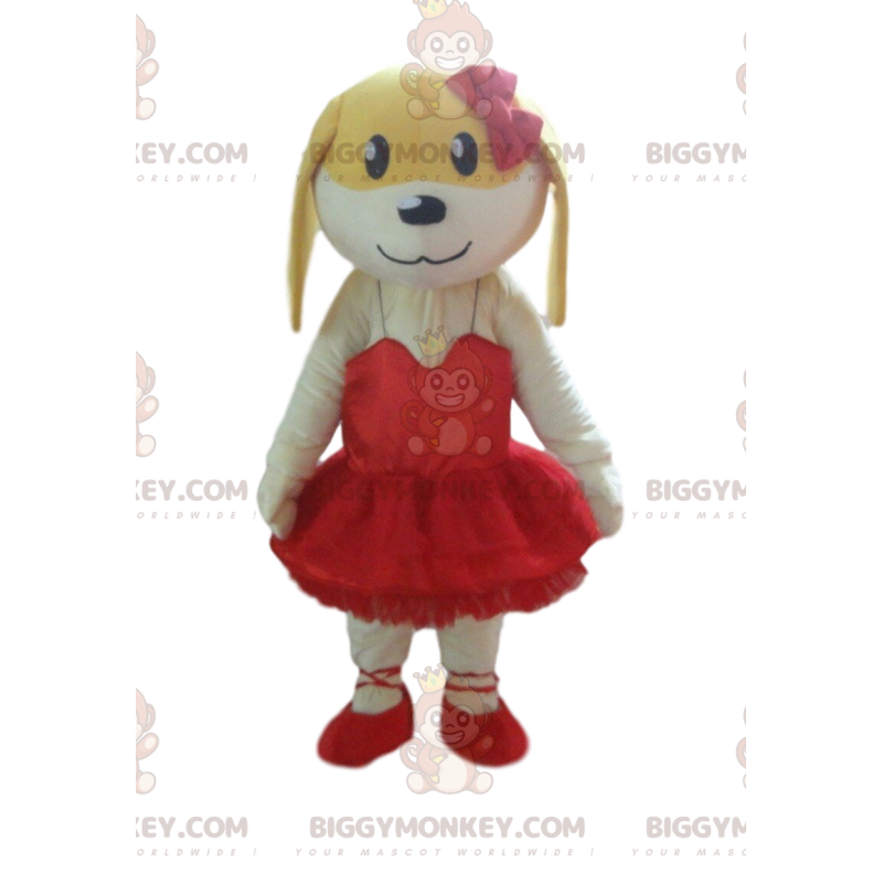 Costume de mascotte BIGGYMONKEY™ de chien jaune et blanc en Costume de mascotte BIGGYMONKEY™ de chien jaune et blanc en