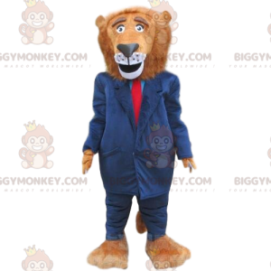 Lion BIGGYMONKEY™ Mascot Costume Dressed in Blue Suit, Stylish