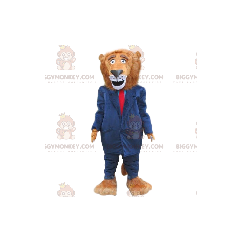Lion BIGGYMONKEY™ maskottiasu siniseen pukuun, tyylikäs puku - Lion BIGGYMONKEY™ maskottiasu siniseen pukuun, tyylikäs puku -