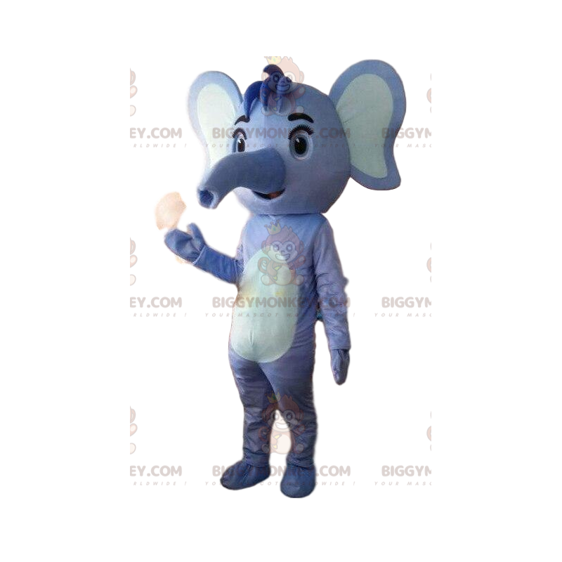 Blue and White Elephant BIGGYMONKEY™ Mascot Costume, Blue Baby Blue and White Elephant BIGGYMONKEY™ Mascot Costume, Blue Baby