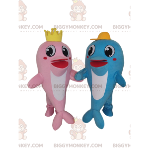 BIGGYMONKEY™s dolphin mascot, one pink and one blue, pair of