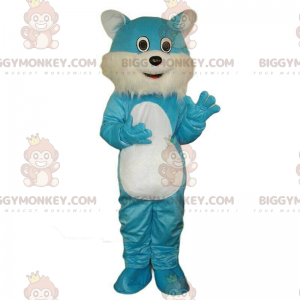 Blauwe en witte kat BIGGYMONKEY™ mascotte kostuum, cartoon kat