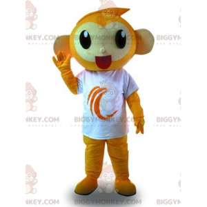 Orangefarbener Affe BIGGYMONKEY™ Maskottchenkostüm mit weißem