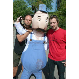 BIGGYMONKEY™ Mustachioed Man In Overalls Mascot Costume –