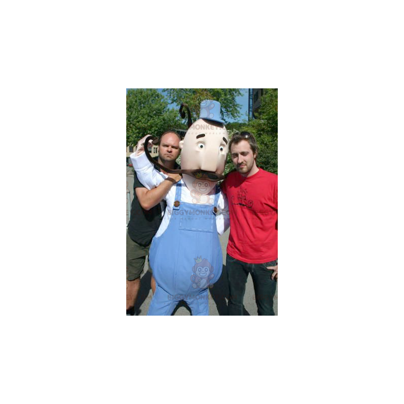 BIGGYMONKEY™ Mustachioed Man In Overalls Mascot Costume -