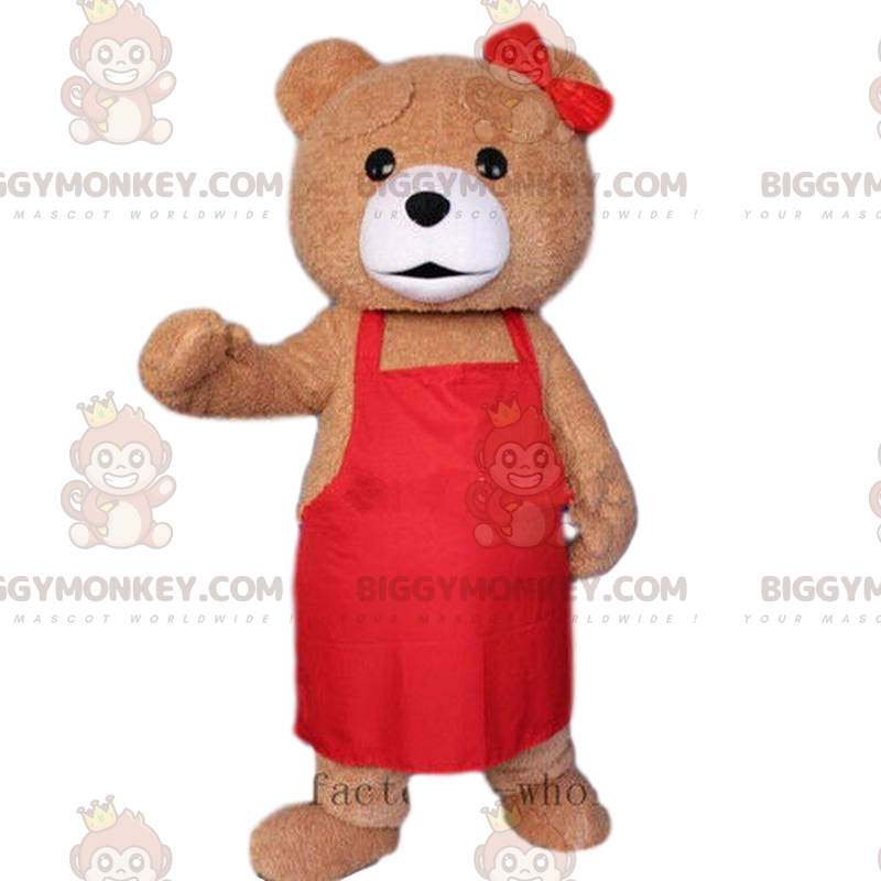 Brun bjørn BIGGYMONKEY™ maskotkostume med forklæde Brun bjørn BIGGYMONKEY™ maskotkostume med forklæde