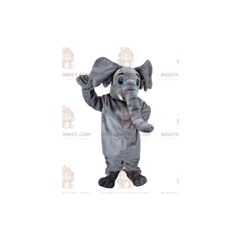 Traje de mascote de elefante cinza BIGGYMONKEY™, fantasia de Traje de mascote de elefante cinza BIGGYMONKEY™, fantasia de