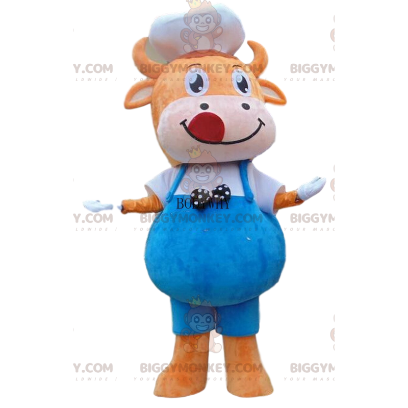 Orange ko BIGGYMONKEY™ maskotkostume med overalls og hat - Ko-maskoter - BIGGYMONKEY_09042 - BiggyMonkey.com