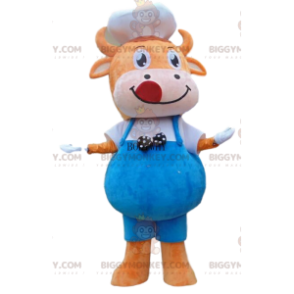 Orange ko BIGGYMONKEY™ maskotkostume med overalls og hat - Ko-maskoter - BIGGYMONKEY_09042 - BiggyMonkey.com