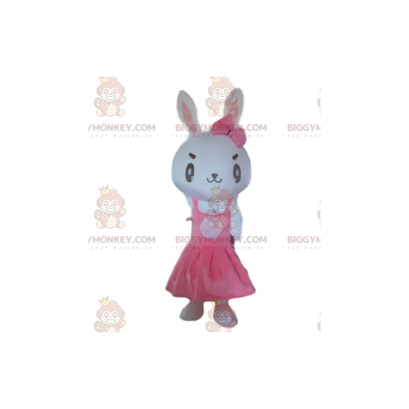 BIGGYMONKEY™ mascottekostuum wit konijn met roze jurk BIGGYMONKEY™ mascottekostuum wit konijn met roze jurk