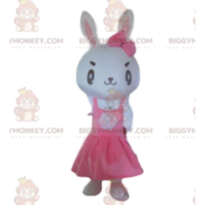 BIGGYMONKEY™ mascottekostuum wit konijn met roze jurk