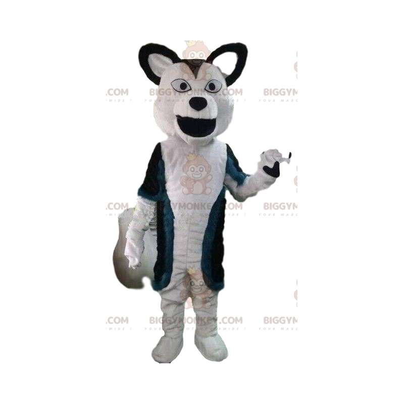 Costume de mascotte BIGGYMONKEY™ de chien blanc et noir Costume de mascotte BIGGYMONKEY™ de chien blanc et noir