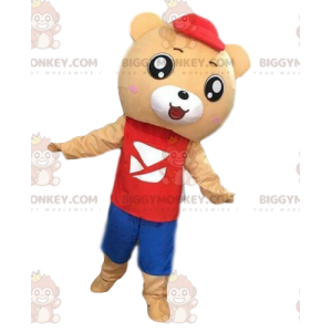 BIGGYMONKEY™ maskotkostume af bamse i beige farve i farverigt