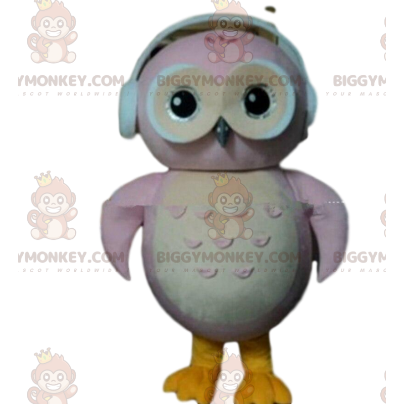 Pink og hvid ugle BIGGYMONKEY™ maskotkostume med hovedtelefoner