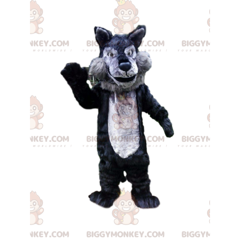 Traje de mascota BIGGYMONKEY™ de lobo gris y negro, traje de Traje de mascota BIGGYMONKEY™ de lobo gris y negro, traje de