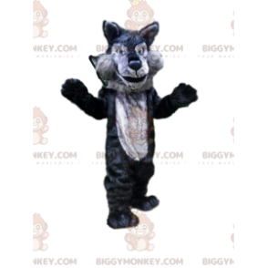 BIGGYMONKEY™ Maskottchenkostüm grauer und schwarzer Wolf