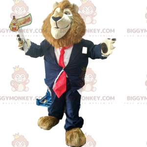 Lion BIGGYMONKEY™ mascot costume with a tie costume, classy