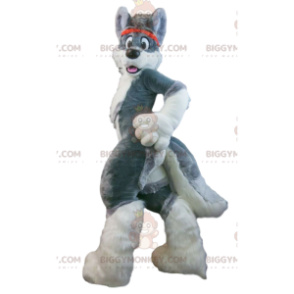 BIGGYMONKEY™ maskottiasu harmaavalkoinen koira, jättiläinen husky-asu - Koiran maskotit - BIGGYMONKEY_09091 - BiggyMonkey.com