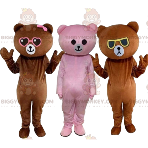 3 colorful teddy BIGGYMONKEY™s mascot, bear costume, teddy trio