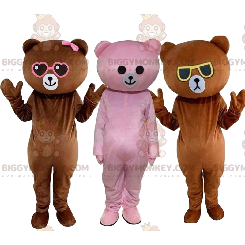 3 värikästä nalle BIGGYMONKEY™-maskotti, karhuasu, nalletrio - 3 värikästä nalle BIGGYMONKEY™-maskotti, karhuasu, nalletrio -