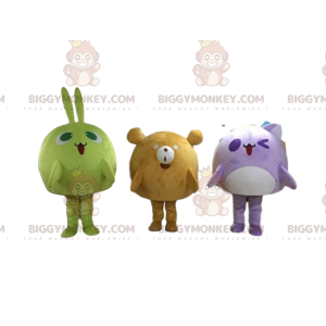 3 mascotte di BIGGYMONKEY™, un coniglio, un orso e un gatto