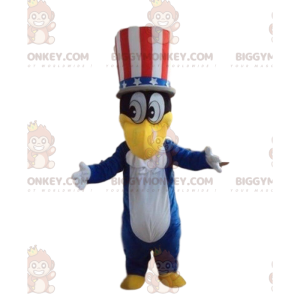 Duck BIGGYMONKEY™ mascot costume with American hat, patriot