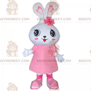 White rabbit BIGGYMONKEY™ mascot costume, bunny costume, female