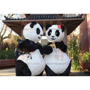 2 BIGGYMONKEY™s sorte og hvide panda-maskot - Biggymonkey.com