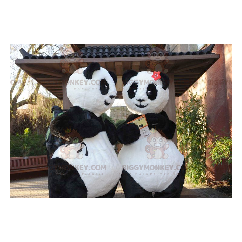 2 BIGGYMONKEY™s sorte og hvite pandamaskot - Pandas-maskot - BIGGYMONKEY_01028 - BiggyMonkey.com