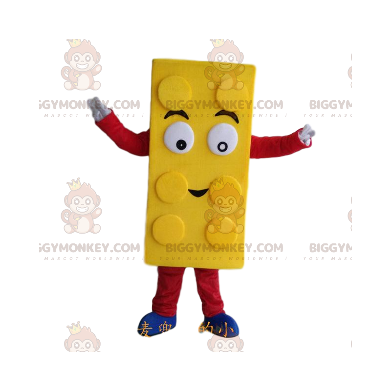 Yellow Lego BIGGYMONKEY™ mascot costume, construction toy Yellow Lego BIGGYMONKEY™ mascot costume, construction toy