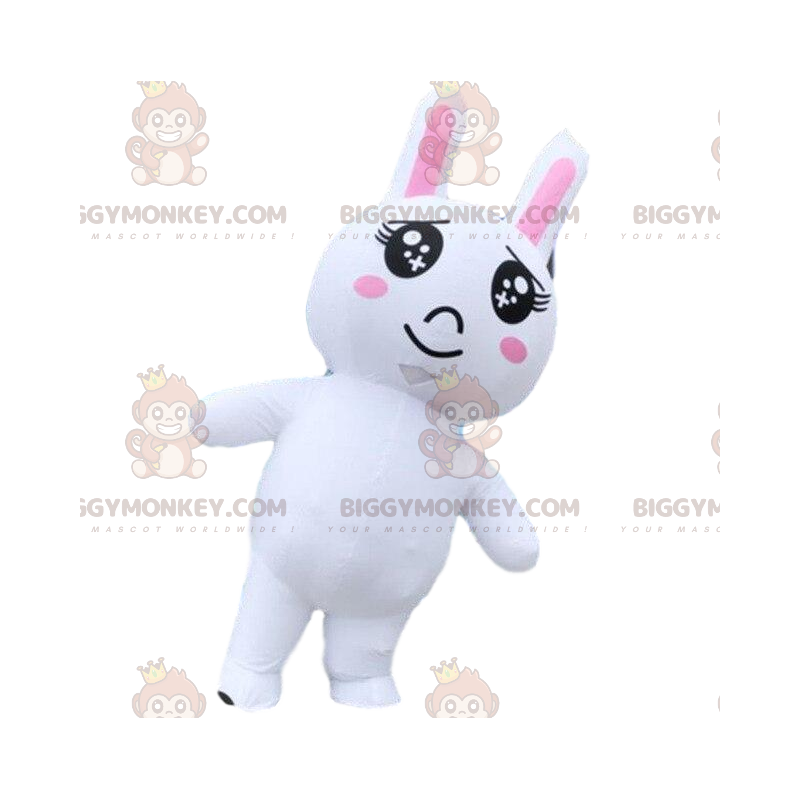 Oppustelig hvid kanin BIGGYMONKEY™ maskotkostume, oppusteligt Oppustelig hvid kanin BIGGYMONKEY™ maskotkostume, oppusteligt