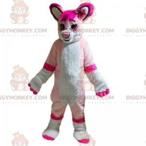 BIGGYMONKEY™ costume mascotte cane bianco e rosa, costume cane