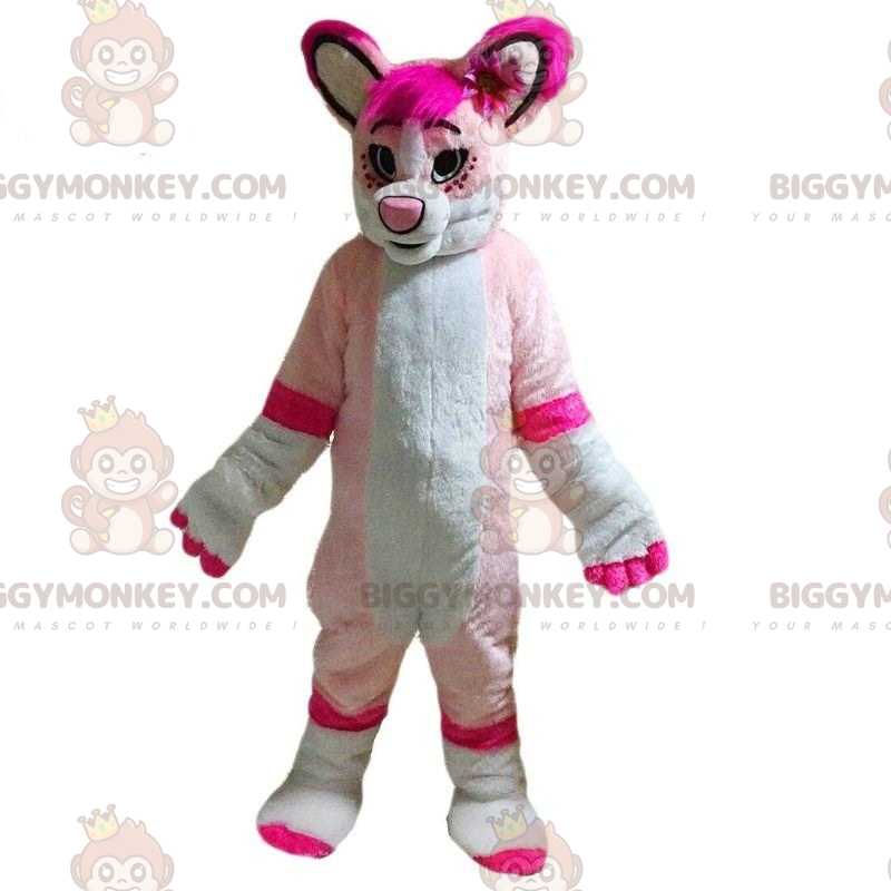 BIGGYMONKEY™ white and pink dog mascot costume, female dog BIGGYMONKEY™ white and pink dog mascot costume, female dog