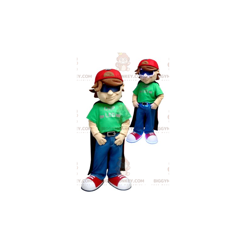 BIGGYMONKEY™-mascottekostuum voor jongens met cape en pet - BIGGYMONKEY™-mascottekostuum voor jongens met cape en pet -