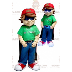 Chlapecký kostým maskota BIGGYMONKEY™ s pláštěnkou a čepicí –