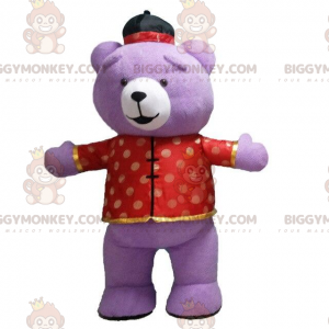 Traje de mascote BIGGYMONKEY™ Traje Inflável Urso Roxo Asiático
