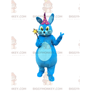 BIGGYMONKEY™ μασκότ στολή μπλε κουνέλι με μαγικό ραβδί, στολή