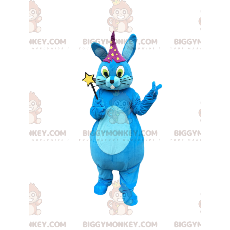BIGGYMONKEY™ mascot costume blue rabbit with magic wand BIGGYMONKEY™ mascot costume blue rabbit with magic wand