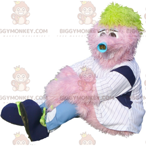 Traje de mascote de homem rosa todo peludo BIGGYMONKEY™ –