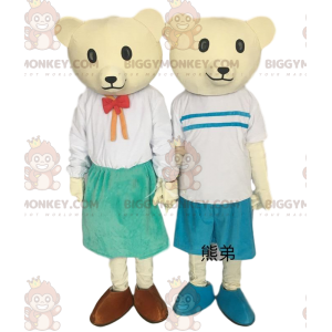 2 mascote de urso amarelo do BIGGYMONKEY™, casal de pelúcia –
