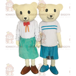 2 BIGGYMONKEY™s gule bjørnemaskot, plysjbamsepar - Bjørn maskot - BIGGYMONKEY_09146 - BiggyMonkey.com