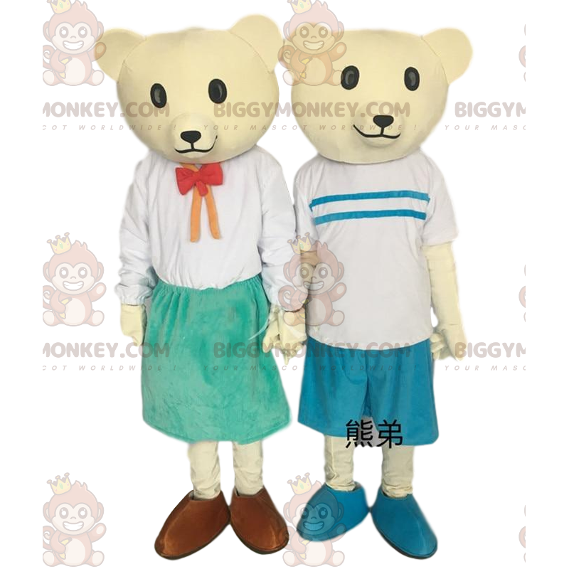Duo de mascottes BIGGYMONKEY™ d'ours jaunes, couple de nounours Duo de mascottes BIGGYMONKEY™ d'ours jaunes, couple de nounours