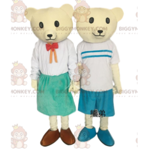 2 BIGGYMONKEY™s gule bjørnemaskot, plysjbamsepar - Bjørn maskot - BIGGYMONKEY_09146 - BiggyMonkey.com