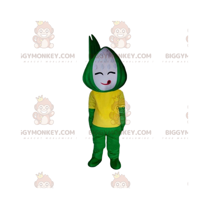 Grüner und gelber Schneemann BIGGYMONKEY™ Maskottchen-Kostüm Grüner und gelber Schneemann BIGGYMONKEY™ Maskottchen-Kostüm
