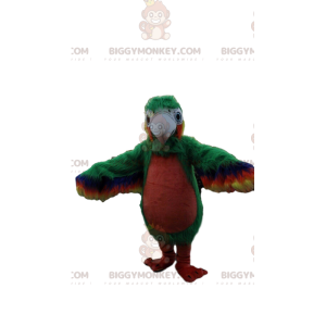 BIGGYMONKEY™ Maskottchenkostüm aus grünem und rotem Papagei